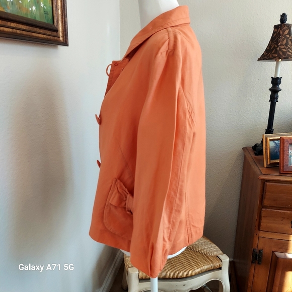Vintage Larry Levine Orange Linen Blend Cropped 3/4 Sleeve Jacket Sz M - Picture 5 of 17
